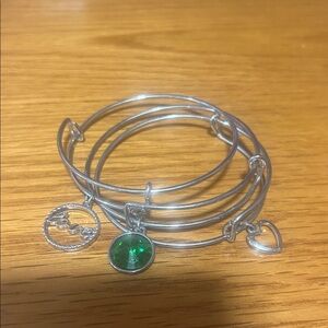 Silver Charm Bracelet with Green Gemstone